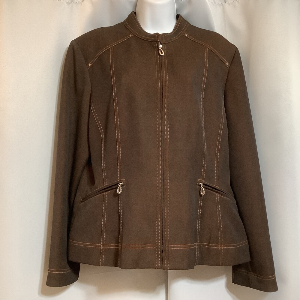 Conrad C Collection Blazer Women’s Size 16 Office Casual Zippered Brown Orange